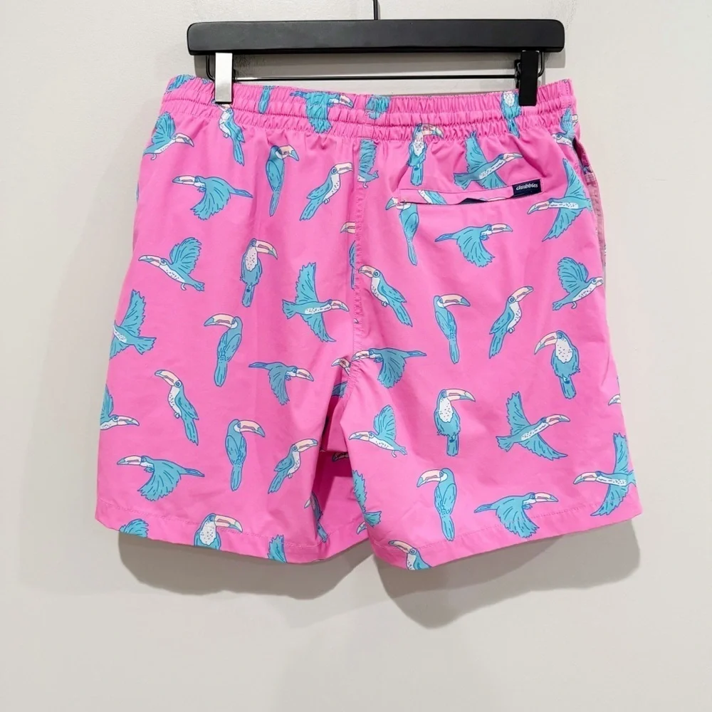 CHUBBIES The Toucan Do Its Classic Swim Trunk 5.5” Pink Blue Beach Size Large